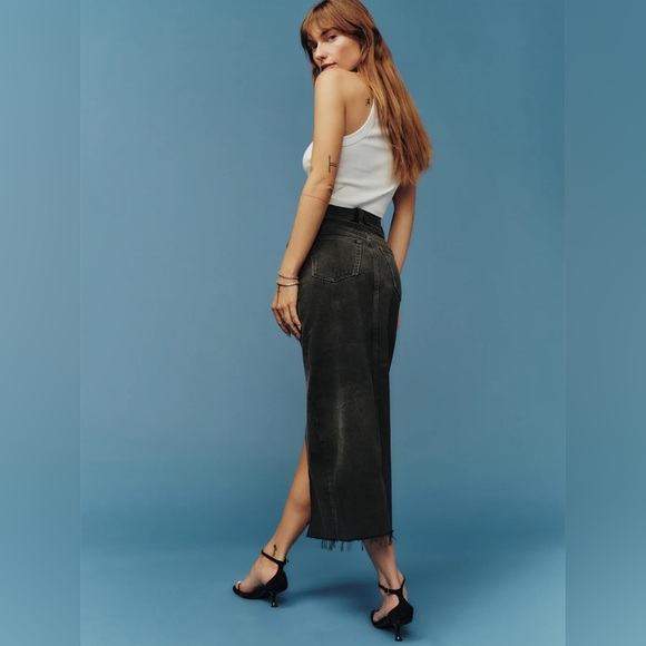 NWT $168 Reformation Nila Long Denim Skirt Black Nome Size 27 - Picture 2 of 14